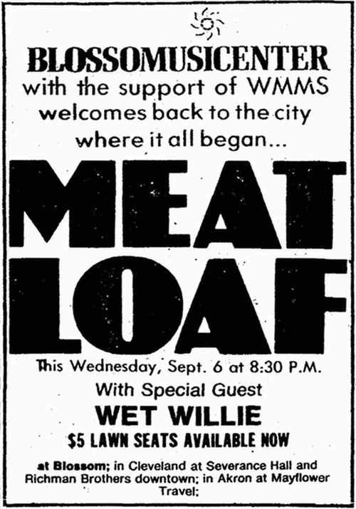 A printed ad for a Meat Loaf concert in 1978