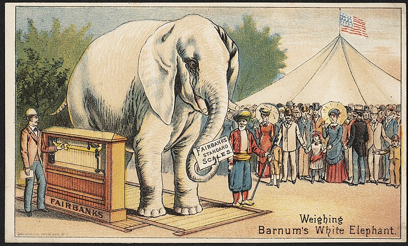 File:Weighing Barnum's white elephant - Fairbanks Standard Scales. (front) - 8962106164.jpg