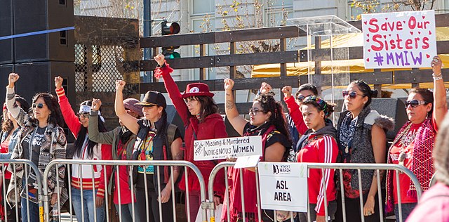 Activists for Missing and Murdered Indigenous Women (MMIW) at the 2018 Women's March in San Francisco