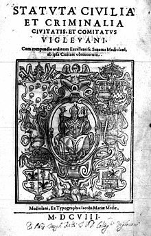 Gli statuti civili e penali del Comune di Vigevano (Statuta civilia et criminalia civitatis et comitatus Viglevani, 1608)
