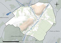 Carte en couleur présentant le réseau hydrographique de la commune