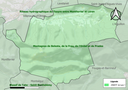 Carte de la ZNIEFF de type 1 sur la commune.