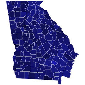 Georgia Democratic presidential primary election results by county margins, 2000.svg