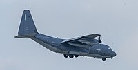 A US Air Force MC-130J Commando II, tail number 10-5714, on final approach at Kadena Air Base in Okinawa, Japan. It is assigned to the 1st Special Operations Squadron at Kadena AB.