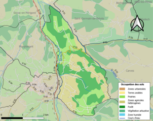 Barevná mapa znázorňující využití půdy.