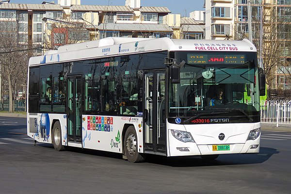 Foton Motor hydrogen fuel cell bus in Beijing, China in 2018