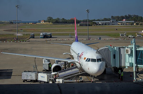 A FitsAir Airbus A320-232 registered 4R-EXR, at VOTV airport's international terminal