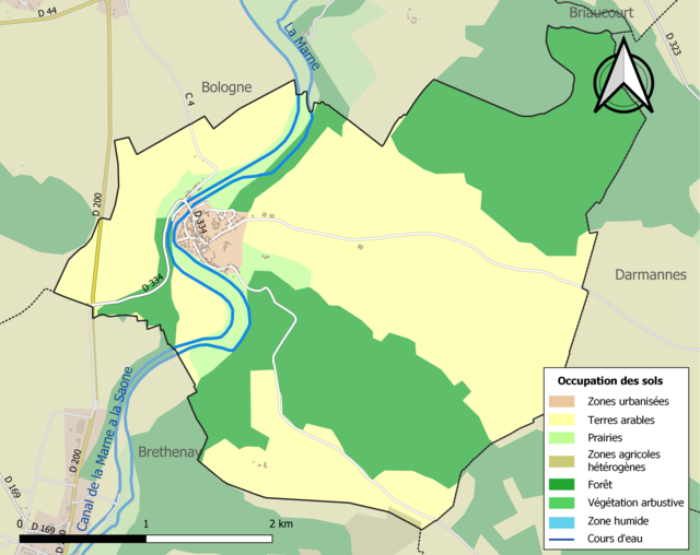 Carte en couleurs présentant l'occupation des sols.