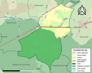 Carte des infrastructures et de l'occupation des sols de la commune en 2018 (CLC).