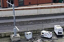 A retired traffic light gantry soon to be taken down on the eastbound side of the A63 in Kingston upon Hull.