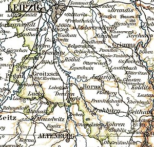 Locatie van het districtsbestuur van Borna in 1905