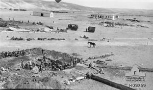 Water basin under construction, with horse tethered in center