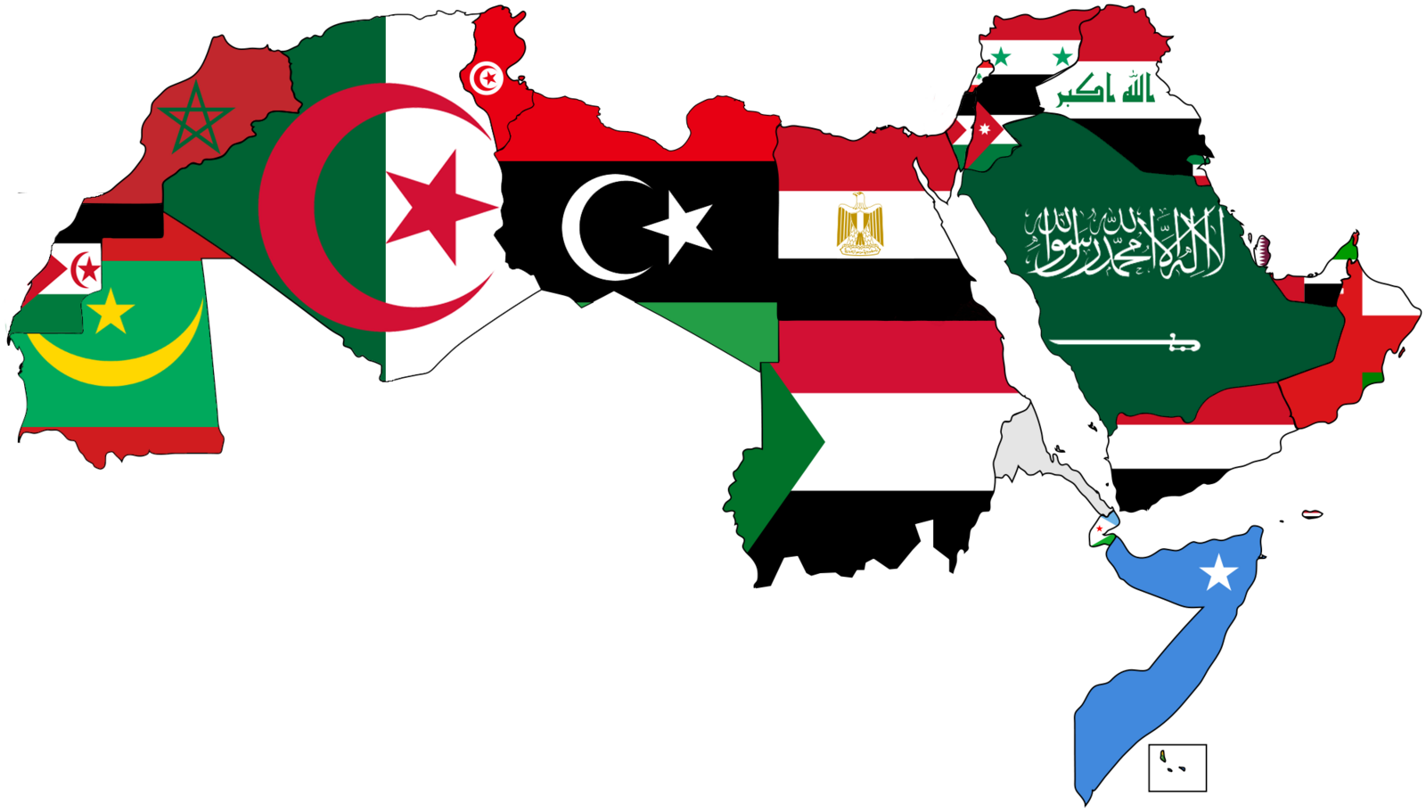 Map of Arab world with flags