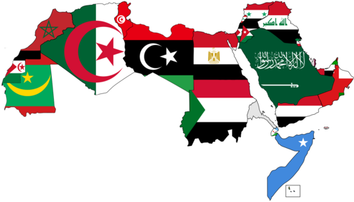 A map of the Arab World with flags