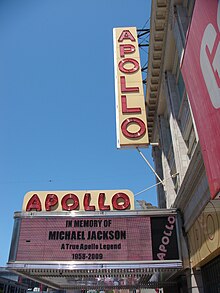 The exterior of the Apollo as seen after Michael Jackson died Apollo Theater - panoramio.jpg