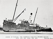 Arapawa aground - Waitara in 1919 Arapawa aground at Waitara in 1919.jpg