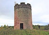 The windmill/dovecote and the doors Auchinbaird windmill. tower doorway detail. Sauchie. Clackmannanshire. Looking west.jpg