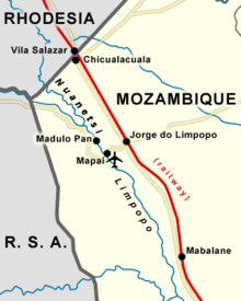 Operation Aztec, lasting from 28 May to 2 June 1977, centred around the Vila Salazar-Maputo railway Aztec.png