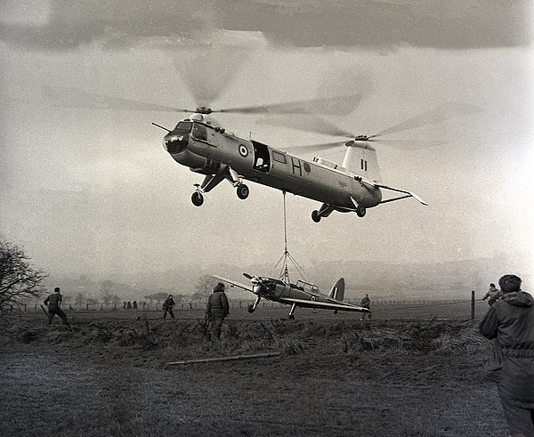 Royal Air Force Bristol Belvedere rescues a crashed de Havilland Canada DHC-1 Chipmunk, North Yorkshire, 1965