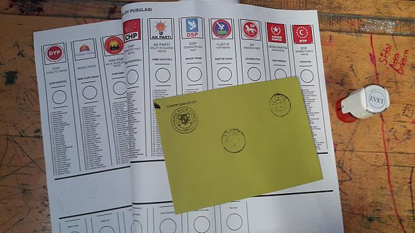 Ballot paper, envelope and stamp for Istanbul's 3rd electoral district