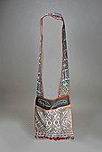 Bandolier bag; 1880s; wool and cotton trade cloth, wool yarn, glass and metal; height: 87.6 cm, width: 30.5 cm; Metropolitan Museum of Art