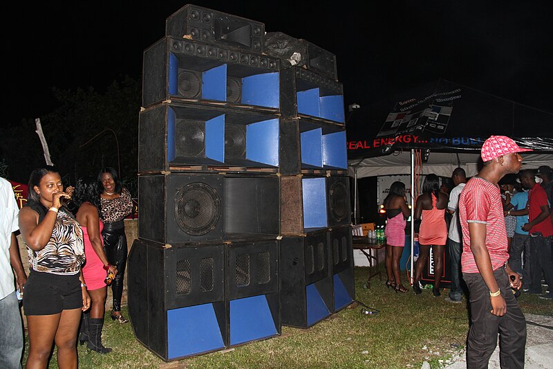 File:Bass Odyssey Sound System speaker column, Tropical Hut, St. Mary, May 2012.jpg
