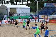 Deutsch: Beachhandball Europameisterschaften 2019 (Beach handball Euro); Tag 3: 4. Juli 2019 – Männer, Platzierungsrunde Gruppe III, Slowenien-Türkei 0:2 (18:18, 22:23) English: Beach handball Euro; Day 3: 4 July 2019 – Men Consolation Round Group III – Slovenia-Turkey 0:2 (18:18, 22:23)