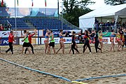 Deutsch: Beachhandball Europameisterschaften 2019 (Beach handball Euro); Tag 5: 6. Juli 2019 – Frauen, Platzierungsspiel für die Ränge 9–12, Deutschland-Polen 2:1 (22:23, 19:16, 7:6) English: Beach handball Euro; Day 5: 6 July 2019 – Placement Match/Cross Match for rank 9–12 Women – Germany-Poland 2:1 (22:23, 19:16, 7:6)