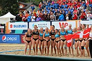 Deutsch: Beachhandball Europameisterschaften 2019 (Beach handball Euro); Tag 6: 7. Juli 2019 – Frauenfinale, Dänemark-Ungarn 2:0 (18:12, 23:22) English: Beach handball Euro; Day 6: 7 July 2019 – Women's Final – Denmark-Hungary 2:0 (18:12, 23:22)