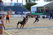 Deutsch: Beachhandball Europameisterschaften 2019 (Beach handball Euro); Tag 3: 4. Juli 2019 – Frauen, Hauptrunde Gruppe II, Deutschland-Spanien 1:2 (18:24, 24:14, 8:9) English: Beach handball Euro; Day 3: 4 July 2019 – Women Main Round Group II – Germany-Spain 1:2 (18:24, 24:14, 8:9)