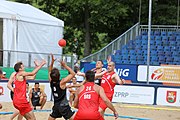 Deutsch: Beachhandball Europameisterschaften 2019 (Beach handball Euro); Tag 2: 3. Juli 2019 – Männer, Vorrunde Gruppe B, Serbien-Portugal 2:0 (20:15, 88:17) English: Beach handball Euro; Day 2: 3 July 2019 – Men Preliminary Round Group B - Serbia-Portugal 2:0 (20:15, 88:17)