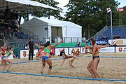 Deutsch: Beachhandball Europameisterschaften 2019 (Beach handball Euro); Tag 2: 3. Juli 2019 – Frauen, Vorrunde Gruppe D, Ukraine-Deutschland 2:0 (23:22, 32:24) English: Beach handball Euro; Day 2: 3 July 2019 – Women Preliminary Round Group D – Ukraine-Germany 2:0 (23:22, 32:24)