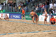 Deutsch: Beachhandball Europameisterschaften 2019 (Beach handball Euro); Tag 5: 6. Juli 2019 – Frauen, Halbfinale, Ungarn-Niederlande 2:0 (19:16, 15:12) English: Beach handball Euro; Day 5: 6 July 2019 – Semifinal Women – Hungary-Netherlands 2:0 (19:16, 15:12)