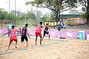 Deutsch: Beachhandball bei den Olympischen Jugendspielen 2018; Tag 6, 11. Oktober 2018; Jungen, Platzierungssspiel Ränge 11-12 – Paraguay-Mauritius 2:0 English: Beach handball at the 2018 Summer Youth Olympics at 11 October 2018 – Boys Placement Match 11-12 – Paraguay-Mauritius 2:0