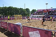 Deutsch: Beachhandball bei den Olympischen Jugendspielen 2018; Tag 7, 13. Oktober 2018; Jungen, Halbfinale – Argentinien-Portugal 1:2 English: Beach handball at the 2018 Summer Youth Olympics at 13 October 2018 – Boys Semifinal – Argentina-Portugal 1:2