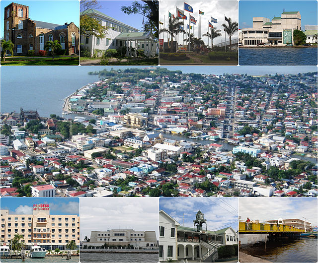 From top; left to right: St. John's Cathedral, the Government House, the CARICOM Flag Monument, the Bliss Institute, Aerial of Belize City, Princess H