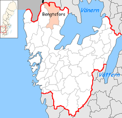 Община Бенгтсфорш на картата на лен Вестра Йоталанд, Швеция