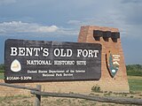 Bent's Old Fort entrance sign in Otero County, Colorado