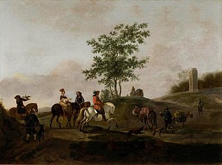 Paysage avec chasseurs et muletiers