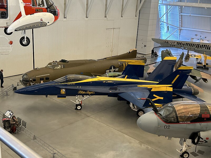 File:Boeing FA-18 and B-17 at Steven F. Udvar-Hazy Center, 3 February 2024.jpg