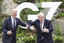 Johnson with US president Joe Biden at the G7 summit in Cornwall, 10 June 2021 Boris Johnson greets Joe Biden before the G7 Cornwall Summit.jpg
