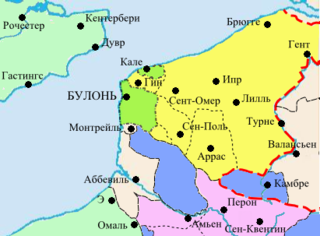 Булонское графство в середине XII века Территория графства Булонь\n Прочие территории Фландрского графства\n Англо-Нормандская монархия\n Владения графов Вермандуа\n Церковные земли