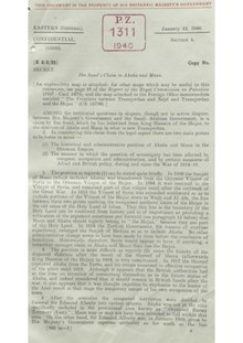 British Foreign office memorandum January 1940 summarizing the history of the border British Foreign office memorandum January 1940 regarding the border between Jordan and Saudi Arabia.djvu