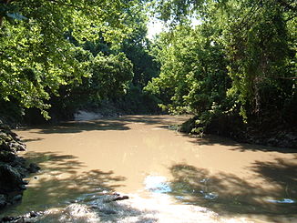 Buffalo Bayou nær San Felipe og Memorial Drive i det vestlige Houston