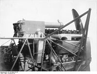 ドイツの複葉戦闘機に搭載されたガンカメラ／機体はフォッカー D.VII。ガンカメラはエルネマン社の、マシーネンゲヴェーアカメラ エルネマン[* 3]。