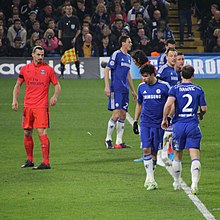 Ibrahimović (left) during a UEFA Champions League quarter-final against Chelsea in March 2015