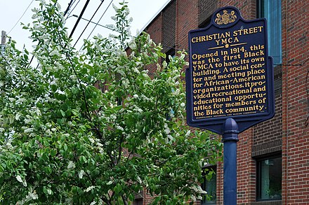 Christian Street YMCA Historical Marker at 1724 Christian Street, Philadelphia, Pennsylvania.