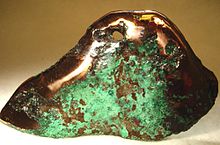 Polished native copper nugget from Keweenaw County. Keweenaw County copper mines were important producers in the late 19th and early 20th centuries.[16]