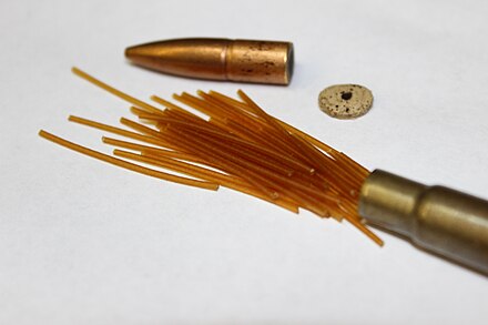 Close-up of Cordite filaments in a .303 British rifle cartridge (manufactured in 1964)
