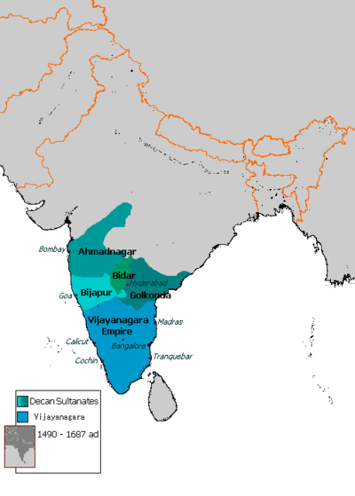 Map of five Deccan Sultanates before Battle of Talikota.